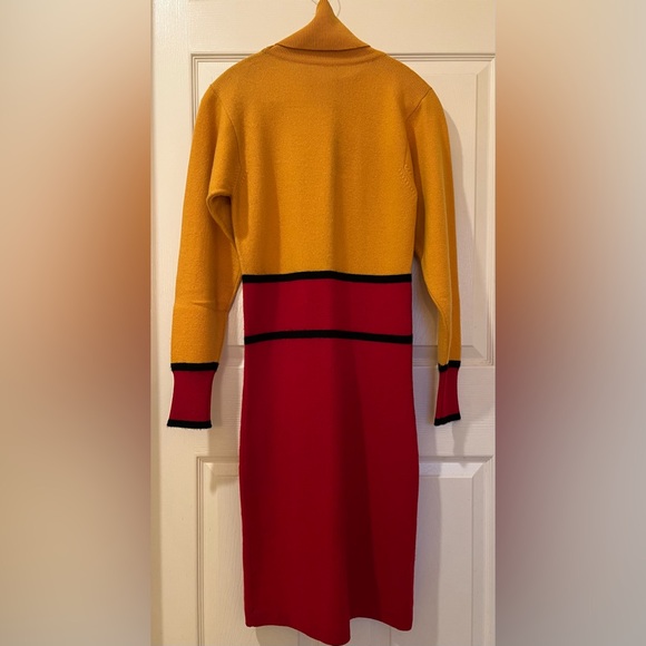 NWOT Gloria Sachs 100% Heavy Cashmere Long Dress with Roll neck Color Block - M - Picture 2 of 9
